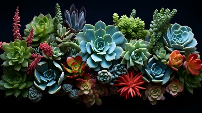 Whimsical arrangement of succulents and botanical elements