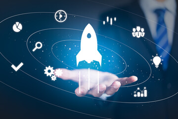 Startup business concept, Rocket icon for fast start up business. Strategic planning and business success.