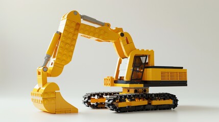 3D render lego plastic excavator color yellow aspect ratio 2:1