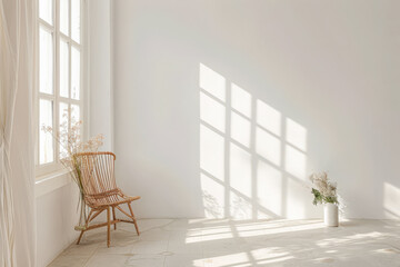 Fototapeta premium Minimalist interiors design composition with natural lighting coming from a window.