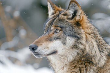 Fototapeta premium Epic Wolf Portrait Against Snowy Autumn Backdrop - Majesty, Endurance, Wilderness