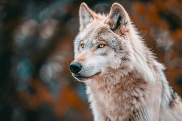 Fototapeta premium Epic Wolf Portrait Against Snowy Autumn Backdrop - Majesty, Endurance, Wilderness