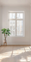 Fototapeta premium Minimalist interiors design composition with natural lighting coming from a window.
