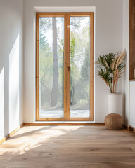 Fototapeta premium Minimalist interiors design composition with natural lighting coming from a window.