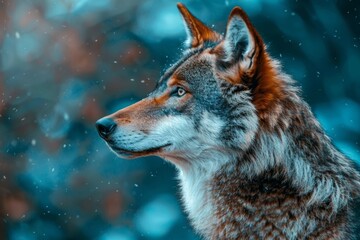 Epic Wolf Portrait Against Snowy Autumn Backdrop - Majesty, Endurance, Wilderness