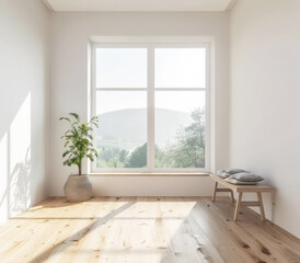 Fototapeta premium Minimalist interiors design composition with natural lighting coming from a window.