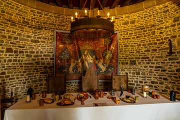 Medieval kings' banquet at the castle of Fougeres. Brittany region, Ille et Vilaine department,...