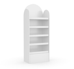 Advertising Corrugated Supermarket Retail Promotion Cardboard Display Shelf for Food Product. 3d Illustration.