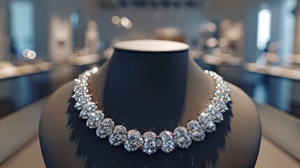 Diamond Necklace, Sparkling gems, Symbol of luxury and elegance, Displayed in a modern art gallery,...