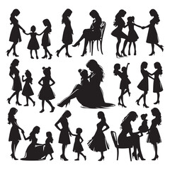 Silhouette set of mother and daughter