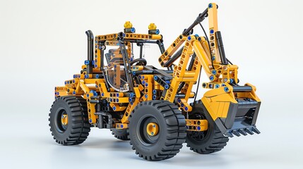 3D render lego plastic backhoe loader truck aspect ratio 2:1