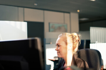 Fototapeta premium Business woman, computer and working on a digital legal brief at an office. Lawyer, web planning and professional with internet and website research for labour law case at attorney consultant company