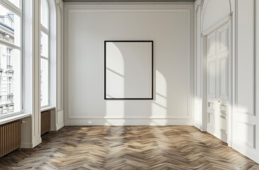 Elegance in Minimalism: Black Framed Poster Art on Empty Wall