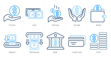A set of 10 finance icons as finance, cash, earnings - obrazy, fototapety, plakaty