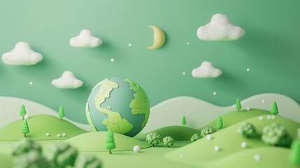 3D render illustration 16K cute landscape earth day aspect ratio 2:1