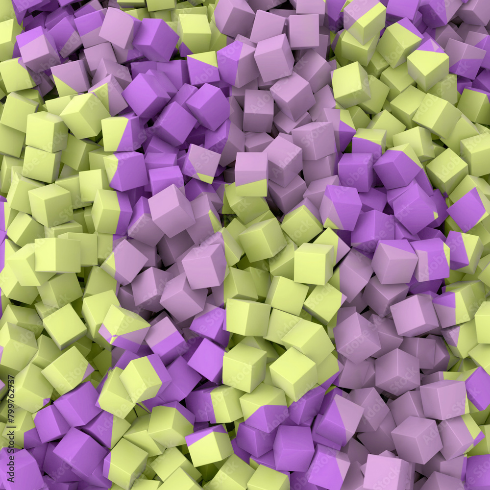 Poster Three-dimensional abstract composition of many small cubes of two colors. 3d rendering digital illustration