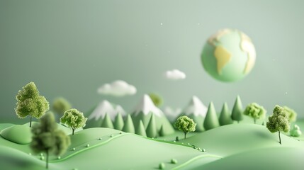 3D render illustration 16K cute landscape earth day aspect ratio 2:1