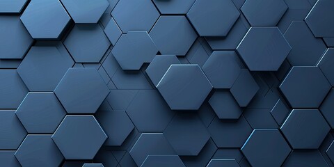 Hexagon dark blue navy background texture placeholder, 3d illustration, 3d rendering background