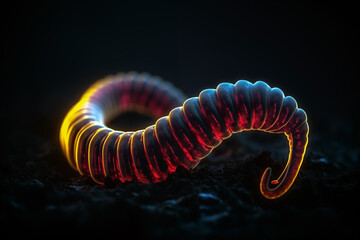A long, twisted, red and black creature with a glowing, fiery tail