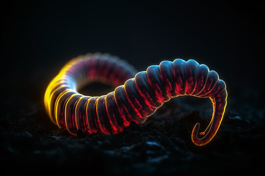 A long, twisted, red and black creature with a glowing, fiery tail