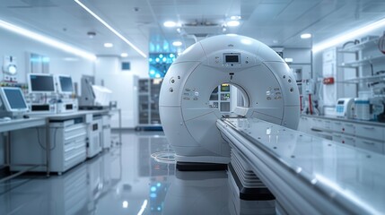 A magnetic resonance imaging system imaging brain structures, MRI system visualizing neural anatomy - obrazy, fototapety, plakaty
