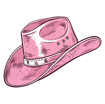 Female pink cowboy hat illustration Cowboy girl hat