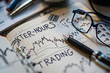 Notebook with Tools and Notes with text after-hours trading, with writing " AFTER-HOURS TRADING "
