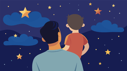 With the childs head resting on their fathers shoulder the two watched the stars emerge in the night sky a perfect ending to a day filled with. Vector illustration