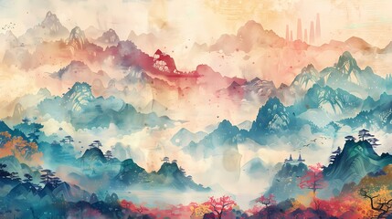 Ink painting landscape painting illustration poster background