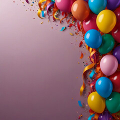 Festival, carnival or birthday party frame with balloons, streamers and confetti