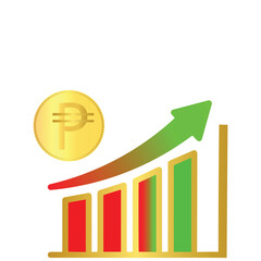 Business growth bar with Peso symbol coin increasing graph with up-word arrow template steady growth chart isolated on white background. Editable Peso trading market graph clipart vector Eps available