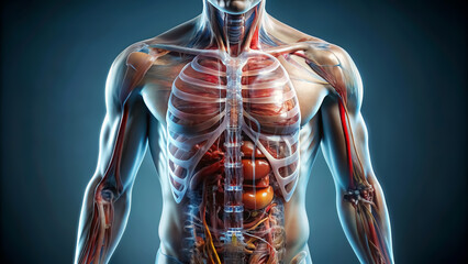 a human with a transparent body showcasing mechanical organs inside