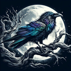 illustration of a bird of Raven - obrazy, fototapety, plakaty