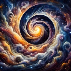 Celestial Swirl  abstract colorful shapes swirling and converging in a cosmic Display