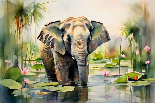 Draw an image of a elephant in watercolor. Generative AI