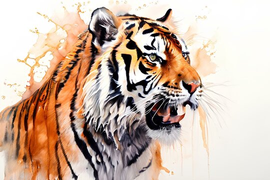 Draw an image of a tiger in watercolor. Generative AI