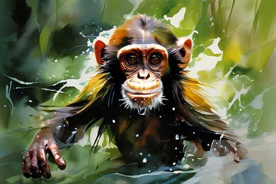 Draw an image of a monkey in watercolor. Generative AI