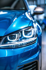 Macro view of modern blue car xenon lamp headlight

