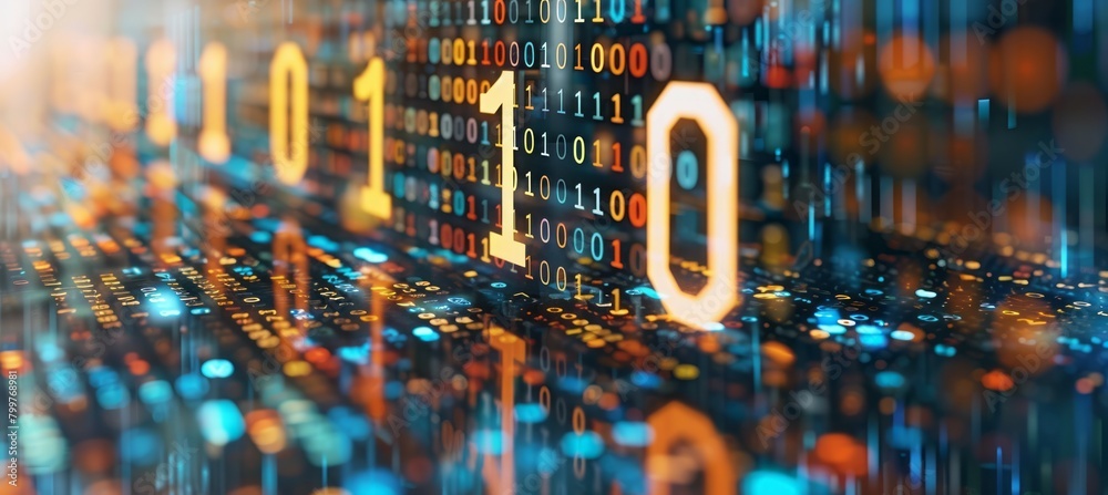 Fototapete Abstract binary number data technology background. Generative AI technology.	
