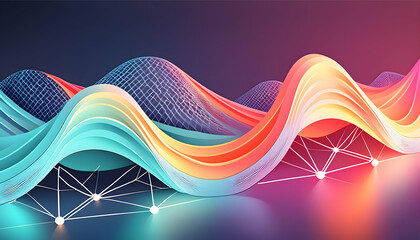 A stunning 3D abstract design featuring vibrant neon colors interwoven into a complex mesh - obrazy, fototapety, plakaty
