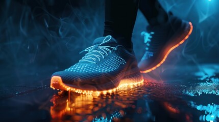 Close-up hologram of athletes' shoes for fitness