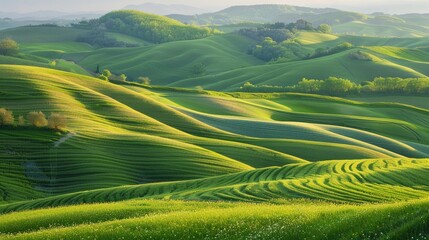 Fototapeta premium Soothing landscape of rolling hills with organic undulating forms captured in a serene moment that embodies relaxation