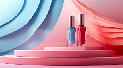 This nail polish package is a brandfree minimalist design with multiple vibrant colors, Generated by AI - obrazy, fototapety, plakaty