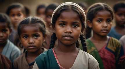Portrait of two little girls in the fishing village of Kolkata. Genrative.ai 
