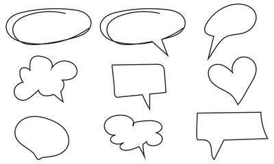 hand drawn chat bubbles and circular oval frames set. Hand drawn chat bubbles and circular oval frames set. Vector illustration. Empty speech bubbles for messages or reminders.