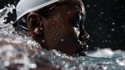 side view black female swimmer