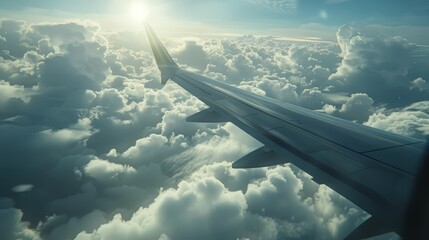 The wings of an aircraft slice through the clouds, defying gravity and connecting continents, a marvel of engineering and human ambition, background concept