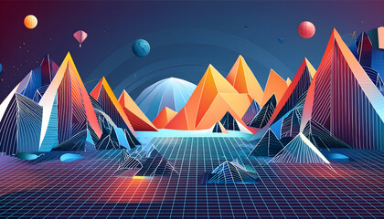 An abstract 3D background depicting a futuristic landscape made of sharp polygonal shapes - obrazy, fototapety, plakaty