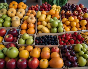 Vibrant and Colorful Display of Fresh Fruits at a Local Farmer's Market.