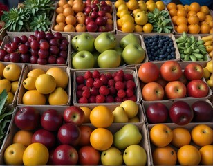 Vibrant and Colorful Display of Fresh Fruits at a Local Farmer's Market.
